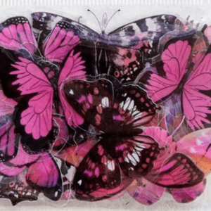 Paquete 40 Stickers mariposas variadas, base transparente, adhesivas  en tonos rosas y cálidos 656